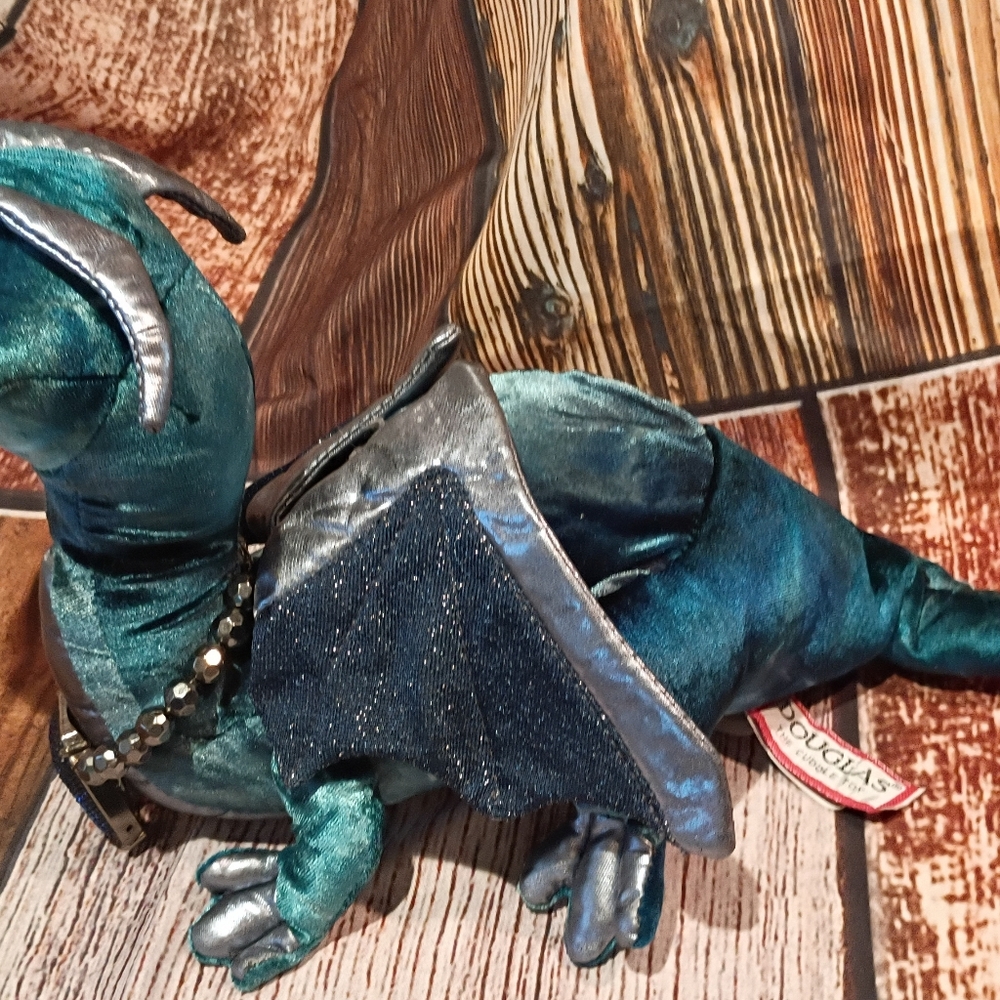 Douglas Dragon Plush Toy-Teal Green Silver Wings W/ *Bonus* Matching Necklace - Picture 9 of 11